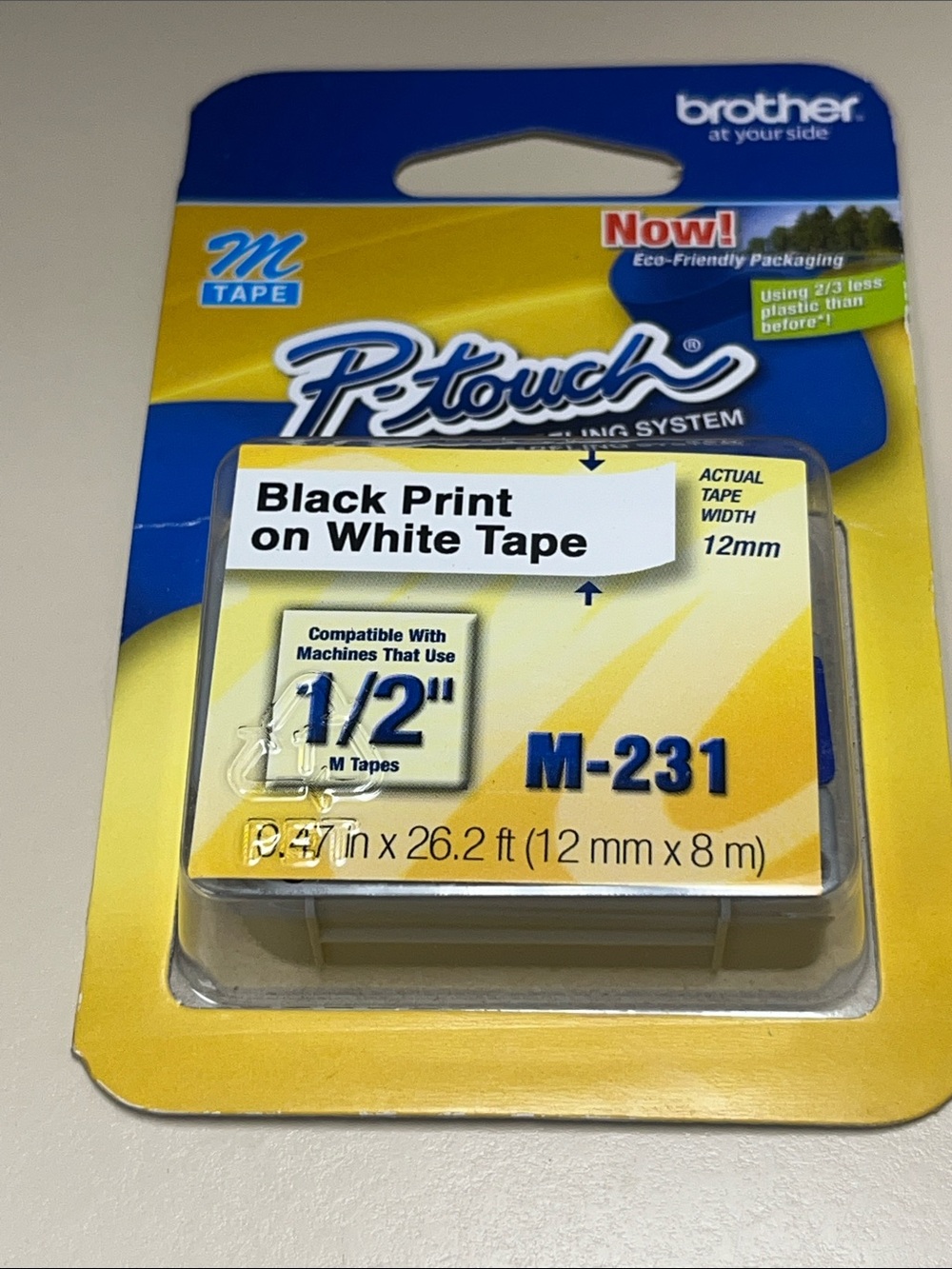Brother P-Touch M-231 Black Print on White Tape